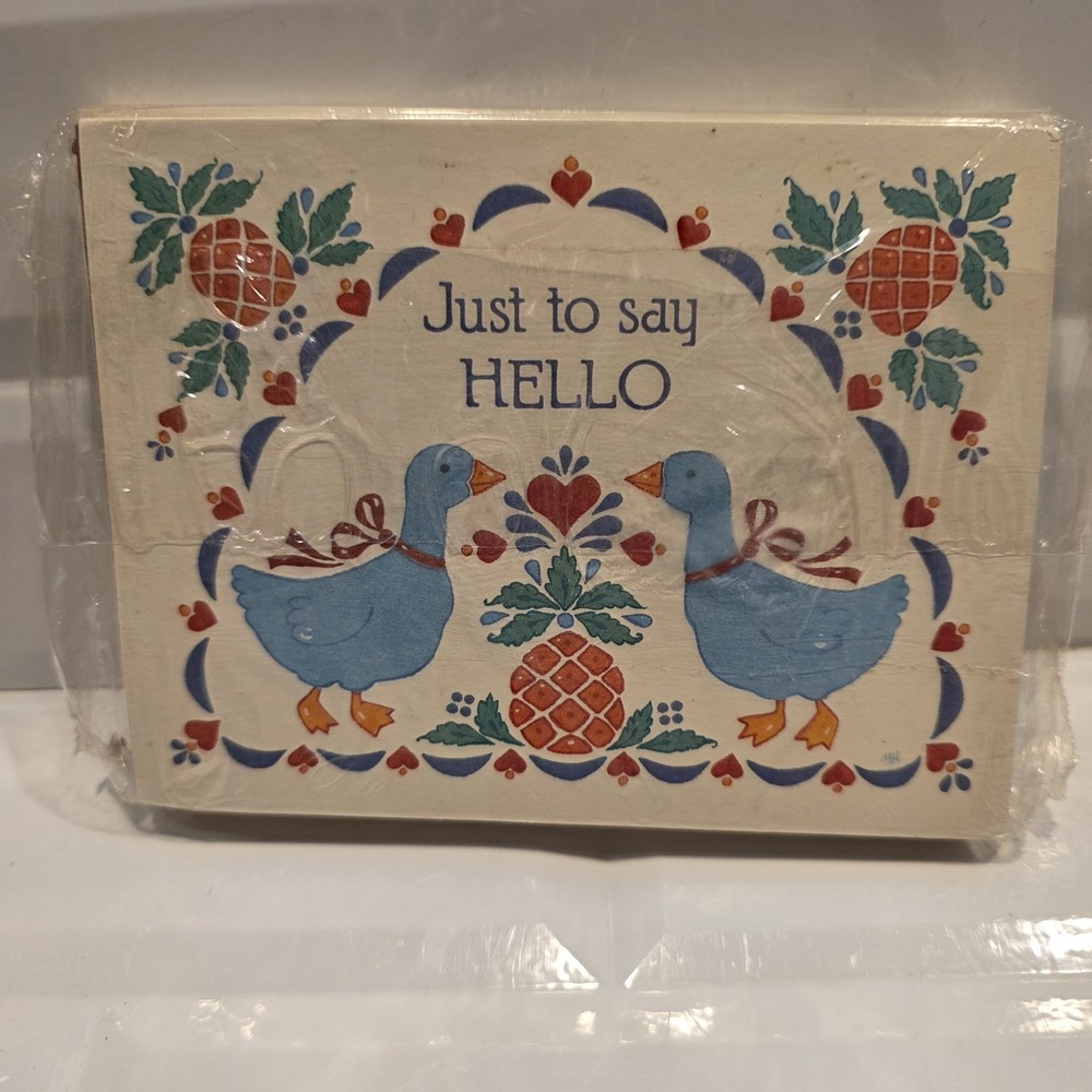 12-Current Country Folk Art Greeting Cards Ducks Pineapples "Just To Say HELLO"‎